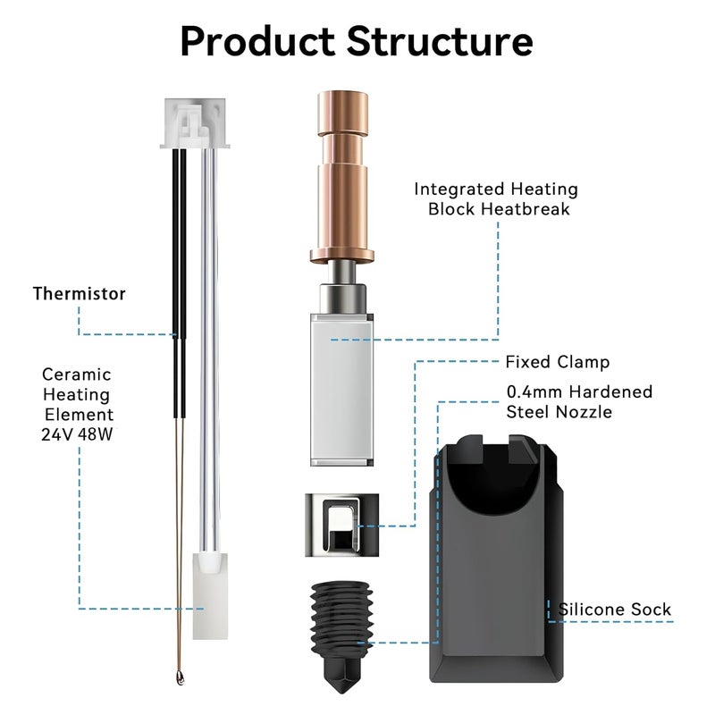 UniTak3D Upgrade Kobra S1 Ceramic Hotend,0.4mm Hardened Steel Nozzle+Heating Block Integrated Structure Hot End Replacement with Silicone Sock Compatible with Anycubic Kobra S1/S1 Combo 3D Printers - Image 2